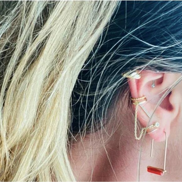 NEW REVOLVE NORDSTROM 18kt Gold Filled Vermeil Orange Red Carnelian Bead Earring - Picture 7 of 8